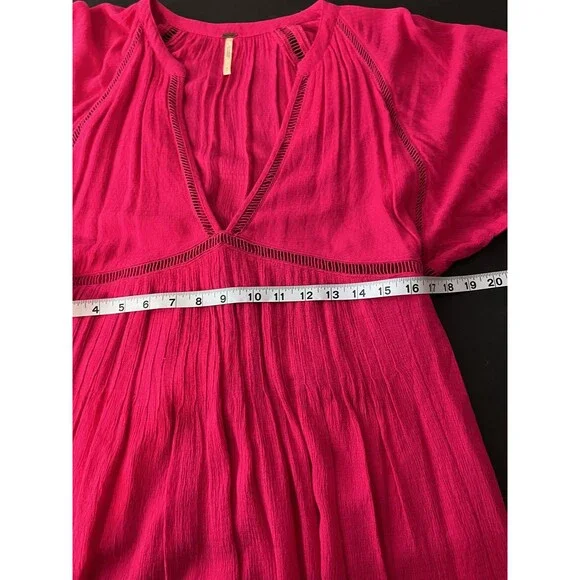 Free People Dress Womens Small Pink Boho Peasant Deep V Long Sleeve Tunic Lace - Picture 5 of 6